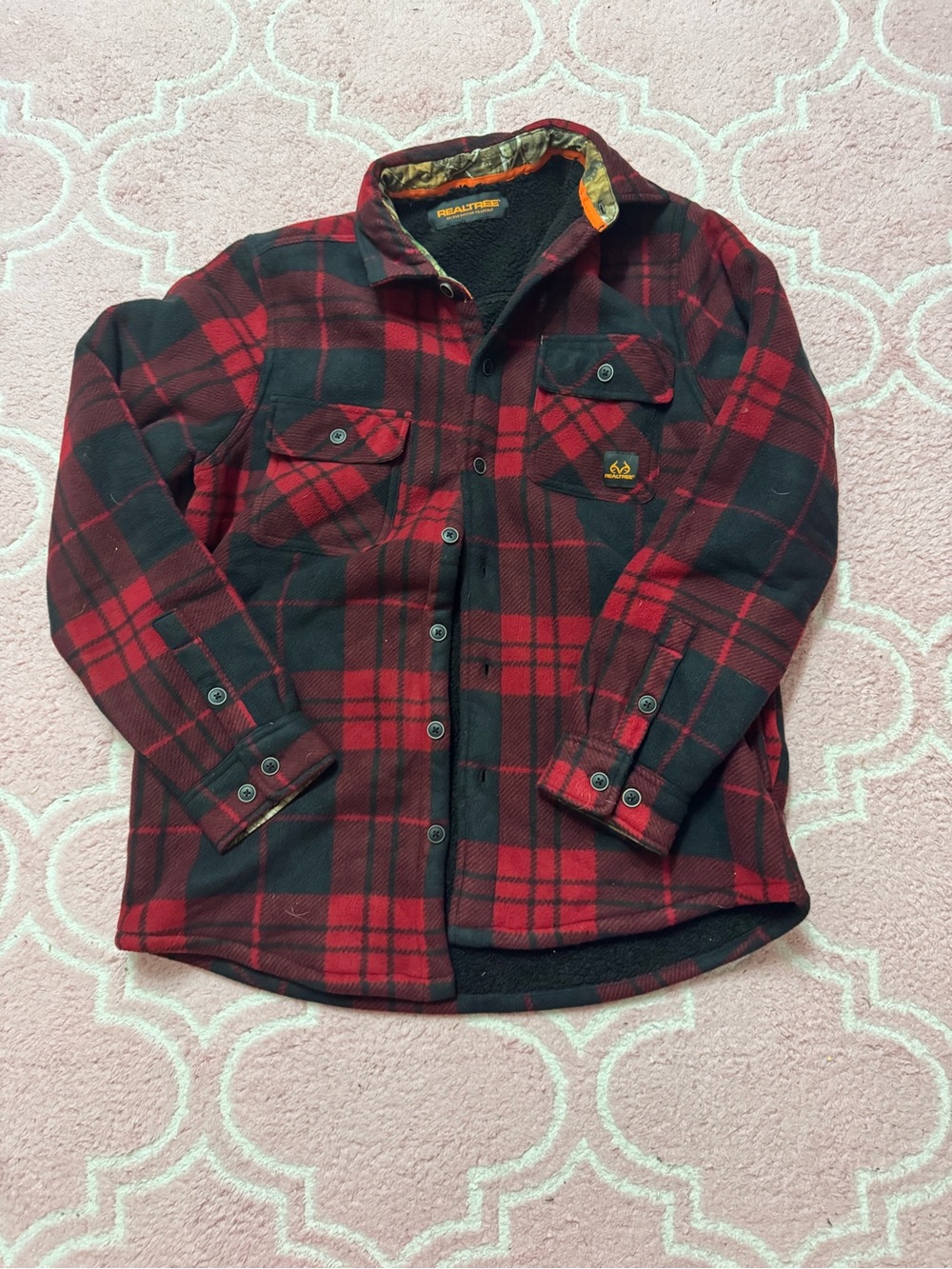 Realtree Red and Black Plaid Sherpa-Lined Jacket